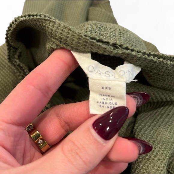 Caslon Organic Cotton Blend Split Neck Thermal Top Green Sorrel XXS - Picture 10 of 12